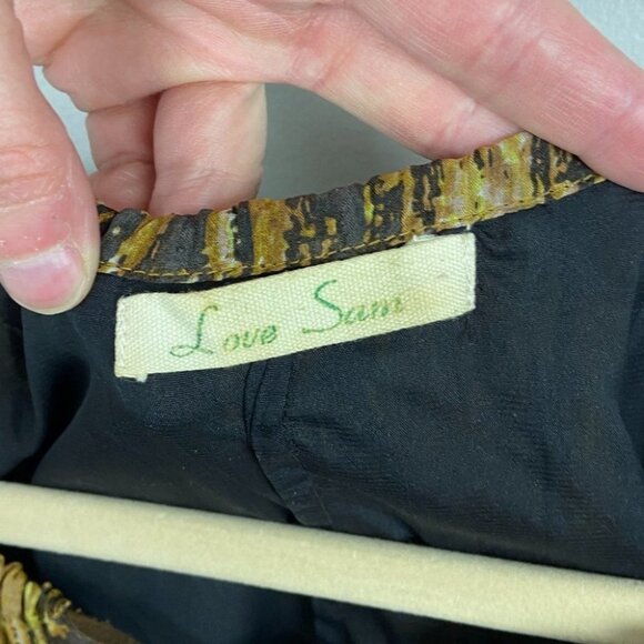 ANTHROPOLOGIE Love Sam Silk and Leather Bohemian Printed Brown Yellow Black S - Picture 4 of 14